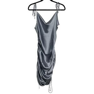 Lioness Silver Strappy Long Ruched Dress With Drapey Neckline Size Medium